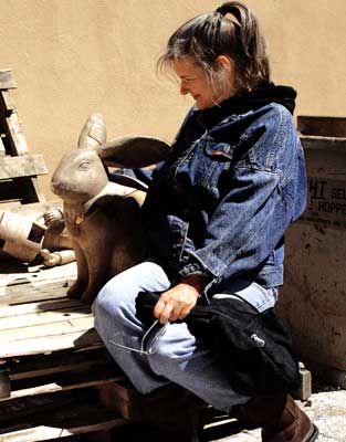 Paula at Houser Foundry with Bronze Rabbit
