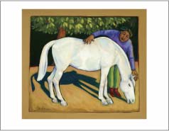 Greeting card, Beloved White Horse, oil painting by Paula Zima