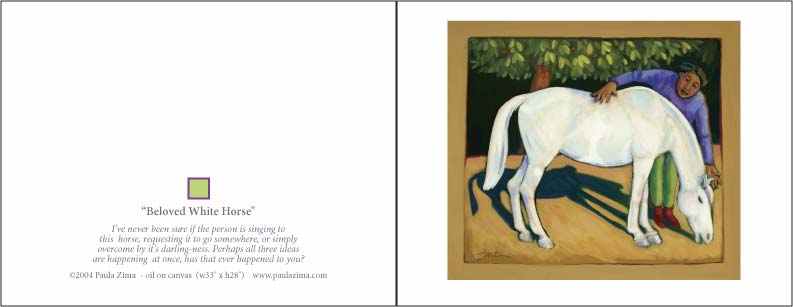 Greeting card, Beloved White Horse, oil painting by Paula Zima