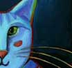 blue cat, watching, cropped oil painting by Paula Zima