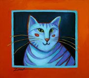 Blue Cat Watching, oil painting by Paula Zima