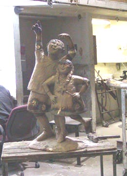 the hollow, bronze sculpture, the parts welded together