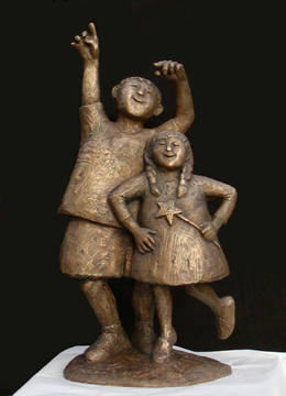 The finished bronze sculpture, "happy dance".