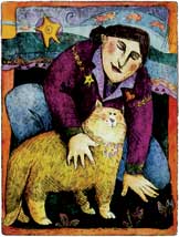 "Lady Petting a Cat"- Giclee prints available of original etching by Paula Zima