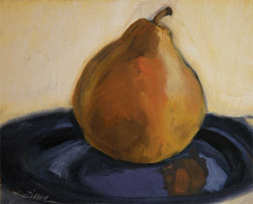 "Singular Pear" small  study, oil painting by Paula Zima