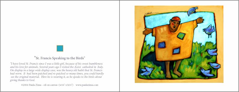 Greeting Card, St. Francis Speaking to the Birds, oil painting by paula zima