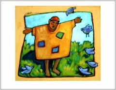 Greeting card, St. Francis Speaking to the Birds, oil painting by Paula Zima