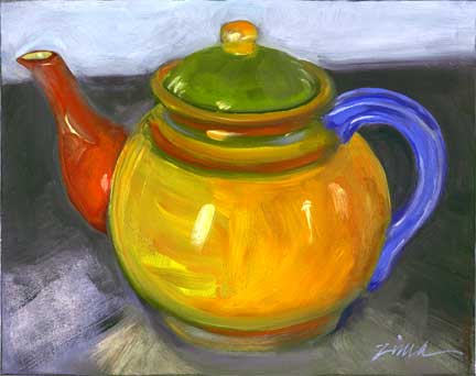 "Tea Pot #1", small painting by Paula Zima