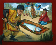 "The Burial of the Sardine", oil painting by Paula Zima