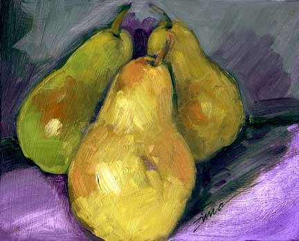 "Three Pears"  small painting by Paula Zima