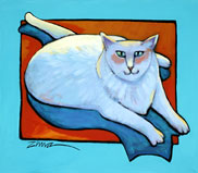 White Cat, Watching, giclee print - original: oil on canvas by Paula Zima