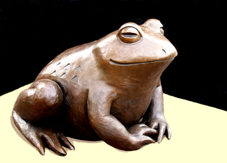 "Cal", large frog, bronze sculpture by Paula Zima