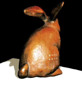 Another view of "Little Rabbit" bronze sculpture by Paula Zima