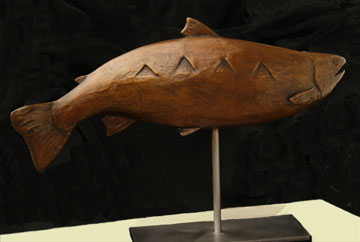 Another view of  Yach Ka' the steelhead, bronze sculpture by Paula Zima